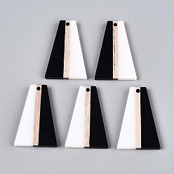 Черный Кулоны из непрозрачной смолы и дерева, трапециевидные, два тона, чёрные, 36.8x24.2x3.5 мм, отверстие : 2 мм