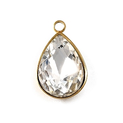 Teardrop 201 подвески из нержавеющей стали, с кристально горный хрусталь, реальный 18 k позолоченный, слеза, 18x11x6 мм, отверстие : 2 мм