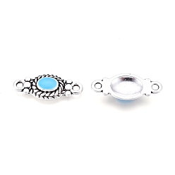 Sky Blue Alloy Links connectors, with Enamel, Oval, Antique Silver, Sky Blue, 21x9x3mm, Hole: 1.5mm