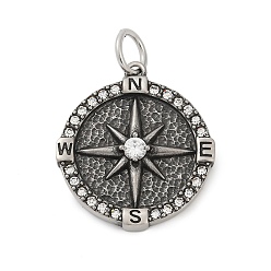 Античное Серебро 316 кулоны из хирургической нержавеющей стали с микропаве и кубическим цирконием., компас, с целью перехода в кольце, ионное покрытие (ip), античное серебро, 35.5x32x5.5 мм