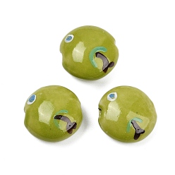 Желто-Зеленый Фарфоровые бусины ручной работы, плоские круглые с рыбой, пастельный фарфор, желто-зеленый, 18.5x9~10 мм, отверстие : 1.6 мм