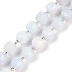 Халцедон Природные голубые халцедон бисер пряди, граненые настольные бусины в форме куба, с бисером, 8.5~9x9~9.5x9~9.5 мм, отверстие : 1 мм, около 36~38 шт / нитка, 15.35~15.55'' (39~39.5 см)
