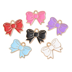 (52) Непрозрачная лаванда Подвески из эмали и сплава, бантом прелести, золотые, разноцветные, 14x18x1 мм, отверстие : 2 мм