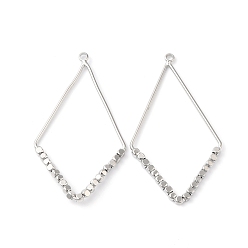 Платинированный Латунные подвески с открытой спинкой, без никеля , для diy уф смолы, ромб с кубиками из бисера, Реальная платина, 44.5~45x25~27x2 мм, отверстие : 1.8 мм