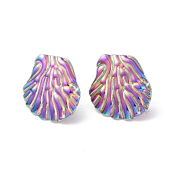 Rainbow Color Ионное покрытие (ip) 304 серьги-гвоздики из нержавеющей стали для женщин, лист, Радуга цветов, 18.5x18.5 мм, штифты : 0.8 мм