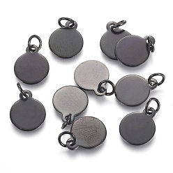 Черный 304 прелести нержавеющей стали, штамповка пустой метки, с прыжковых колец, плоско-круглые, ионное покрытие (ip), электрофорез черный, 12.5x10x0.8 мм, отверстие : 3.5 мм
