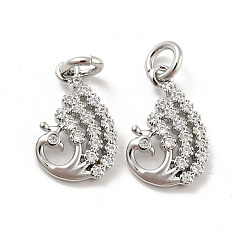 Платина Подвески из латуни с павлином и прозрачным кубическим цирконием, с целью перехода в кольце, без кадмия и без свинца, платина, 14.5x10x1.8 мм, отверстие : 3 мм