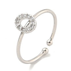 Letter O Латунные открытые манжеты для женщин, с кубического циркония, без кадмия и без свинца, долговечный, буквы, Письмо O, внутренний диаметр: 17.5 мм, Письмо: 7x6 мм