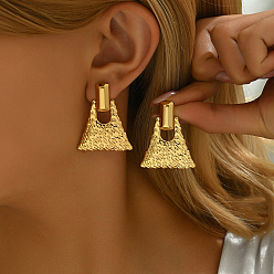 Золотой Стильные текстурированные трапециевидные 201 серьги-гвоздики из нержавеющей стали, золотые, 37x30 мм