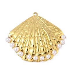 Золотой Подвески из искусственного жемчуга, формы раковины, с 304 нержавеющей стали, золотые, 45.5x49.5x5.5 мм, отверстие : 2.5 мм