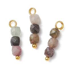 Золотой Подвески из натурального цветного турмалина, подвески из граненых кубических бусин с латунными петлями, золотые, 16~16.5x4x4 мм, отверстие : 2 мм