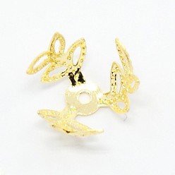 Золотой 3-лепесток крышки латунь цветок шарик, причудливые шапочки для бус, золотые, 6.5x10 мм, отверстие : 1 мм