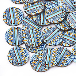 Colorful Printed Basswood Links, Flat Round, Colorful, 19.5x2mm, Hole: 1.5mm