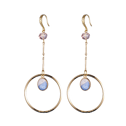 Pink Dangle Earrings, with Glass Beads, Oval Alloy Enamel Charms, Brass Linking Rings, Bar Link Chains and Earring Hooks, Pink, 87~88mm, Pin: 0.8mm