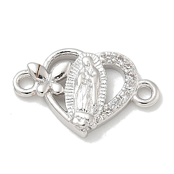 Платина Стойка покрытие латунь микропаве прозрачный кубический цирконий религия сердце дева мария соединительные подвески, долговечный, без свинца и без кадмия, платина, 10x16x2.2 мм, отверстие : 1.6 мм