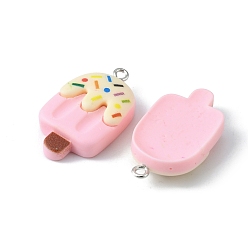 Pink Opake Harzanhänger, Imitation Lebensmittel, mit platinfarbenen Eisenschlaufen, Eiscreme Charme, rosa, 32x18x7 mm, Bohrung: 1.8 mm