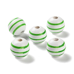 Зеленый лайм Набивные деревянные европейские бусины, круглый с узором в полоску, зеленый лайм, 15.5~16x14.5~15 мм, отверстие : 4 мм