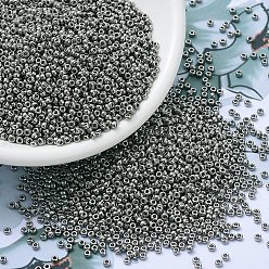 (RR190) Nickel Plated MIYUKI Round Rocailles Beads, Japanese Seed Beads, 11/0, (RR190) Nickel Plated, 2x1.3mm, Hole: 0.8mm, about 1100pcs/bottle, 10g/bottle