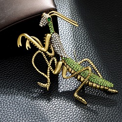 Olivine Retro Alloy Rhinestone Brooch Pins for Backpack Clothes, Mantis, Olivine, 68x90mm