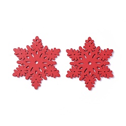 Красный Подвески из тополя, окрашенные, снежинка, красные, 70x61x3 мм, отверстие : 2.5 мм