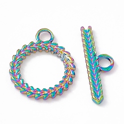 Rainbow Color Ионное покрытие (ip) 304 застежки из нержавеющей стали, кольцо, Радуга цветов, Кольцо: 18x15x1.5 mm, отверстие : 2.5 мм, 9.5 мм внутренним диаметром, бар: 6x20x1.5 mm, отверстие : 2.5 мм