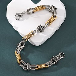 Golden & Stainless Steel Color Ion Plating(IP) Two Tone 201 Stainless Steel Column & Oval Link Chain Bracelet, 304 Stainless Steel Clasps, Golden & Stainless Steel Color, 8-5/8 inch(22cm), Wide: 10mm