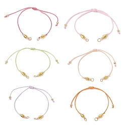 (52) Непрозрачная лаванда Изготовление браслетов из хлопка, с латунными плоскими круглыми бусинами, золотые, разноцветные, 9-1/2~10-1/2 дюйм (24~26.8 см)