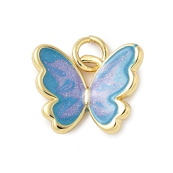 Васильковый Латунь эмаль прелести, бабочки прелести, с целью перехода в кольце, без свинца и без кадмия, долговечный, стойки покрытие, реальный 18 k позолоченный, васильковый, 12x15x3.5 мм, отверстие : 3.4 мм