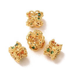 Colorful Brass Micro Pave Cubic Zirconia Beads, Flower, Long-Lasting Plated, Rack Plating, Golden, Colorful, 6x4.5mm, Hole: 1.4mm