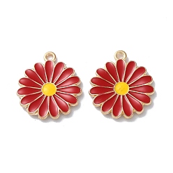 Красный Подвески из эмали и сплава, без свинца и без кадмия, золотые, цветочный шарм, красные, 21x18x2 мм, отверстие : 1.6 мм
