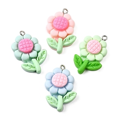 (52) Непрозрачная лаванда Подвески из смолы, прелести подсолнуха, с платиново-железными петлями, разноцветные, 31.5x20x8 мм, отверстие : 2 мм