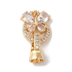 Прозрачный Латунные микро проложить кубического циркония раз за застежками, без никеля , со стеклом, бабочка, прозрачные, 22 мм, отверстие : 4.2 мм