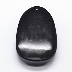 Black Natural Obsidian Carven Pendants, Guardian, Black, 53.5x34x11mm, Hole: 1mm