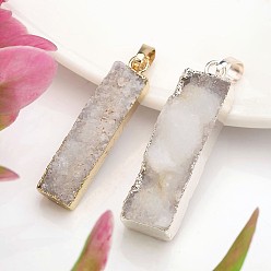 (52) Непрозрачная лаванда Прямоугольник окрашенные агат подвески естественно druzy, с латунной фурнитурой , разноцветные, 38~41x9~11x8~13 мм, отверстие : 5 мм