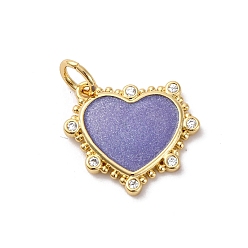 Темно-Фиолетовый Латунный паве из кубических цирконий с эмалевыми подвесками, формы сердца, стойки покрытие, без свинца и без кадмия, долговечный, реальный 18 k позолоченный, с целью перехода в кольце, темно-фиолетовый, 13.5x15x2 мм, отверстие : 3.5 мм