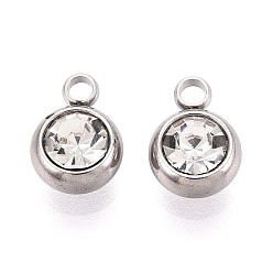 Нержавеющая Сталь Цвет 201 прелести нержавеющей стали, со стразами, плоско-круглые, цвет нержавеющей стали, 8x6x3.5~4 мм, отверстие : 1.5~1.6 мм