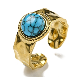 Настоящее золото 18K Ионное покрытие (ip) 304 открытые манжеты из нержавеющей стали, круглые широкие кольца с синтетической бирюзой для женщин и мужчин, реальный 18 k позолоченный, регулируемый
