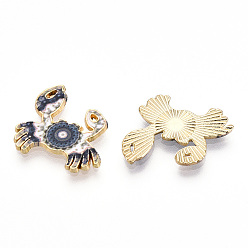 Blanc Floral Pendentifs en alliage imprimés, or et de lumière, charmes de crabe, floral blanc, 19.5x20x1.5mm, Trou: 0.6mm