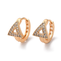 Light Gold Brass Hoop Earrings with Glass, Hollow Triangle, Light Gold, 15x11x15.5mm