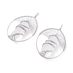 Quartz Crystal Natural Quartz Crystal Big Pendants, with Brass Findings, Teardrop, 69~71x49~51.5x15~18mm, Hole: 5x6mm