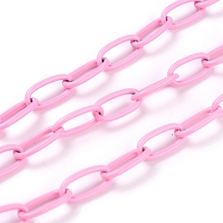 Pink Spray Painted Brass Cable  Chains, with Spool, Unwelded, Pink, 10x5x1mm, 32.8 Feet(10m)/roll
