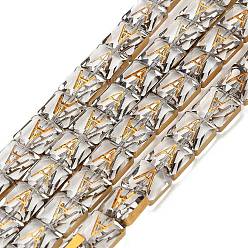 с Золотистым Покрытием Стеклянные бусины с гальваническим покрытием , квадрат с буквой а, граненые, с золотым покрытием, 8x8x4 мм, отверстие : 0.9 мм, около 50 шт / нитка, 15.75'' (40 см)