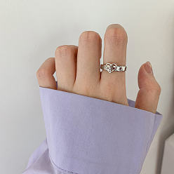 Сердце Латунь регулируемые манжеты кольца, античное серебро, сердце, внутренний диаметр: регулируемый