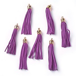 Темно-Фиолетовый Искусственные замши кисточкой подвесные украшения, с концами пластмассового шнура ccb, золотые, темно-фиолетовый, 84~89x11.5~12 мм, отверстие : 2.5 мм