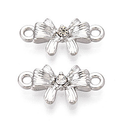 Платина Подвески-бантики из сплава с кристаллами и стразами, стойки покрытие, без кадмия, без никеля и без свинца, платина, 8x17x3 мм, отверстие : 1.5~1.6 мм