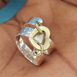 Золотой & Серебряный Кольца из кованого сплава для женщин, сердце, золотой и серебряный, размер США 10 (19.8 мм)