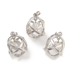 Хрусталь Подвески с круглыми шариками из натурального кварца и горного хрусталя, овальные подвески из латуни платинового цвета с покрытием стойки, без кадмия и без свинца, 21x16x18 мм, отверстие : 6.5x5 мм