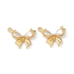 Прозрачный Латунные микро проложить кубического циркония подвески, без никеля , реальный 18 k позолоченный, бантом прелести, прозрачные, 15x19x6 мм, отверстие : 1.4 мм