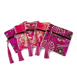 Камелия Китайская парча кисточка молния ювелирные изделия сумка подарочный мешочек, квадратный, камелия, 11.5x11.5 см