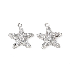 Платина Латунные микро проложить кубического циркония подвески, прелести морская звезда, без кадмия и без свинца, долговечный, стойки покрытие, платина, 15.5x14x3 мм, отверстие : 1.2 мм